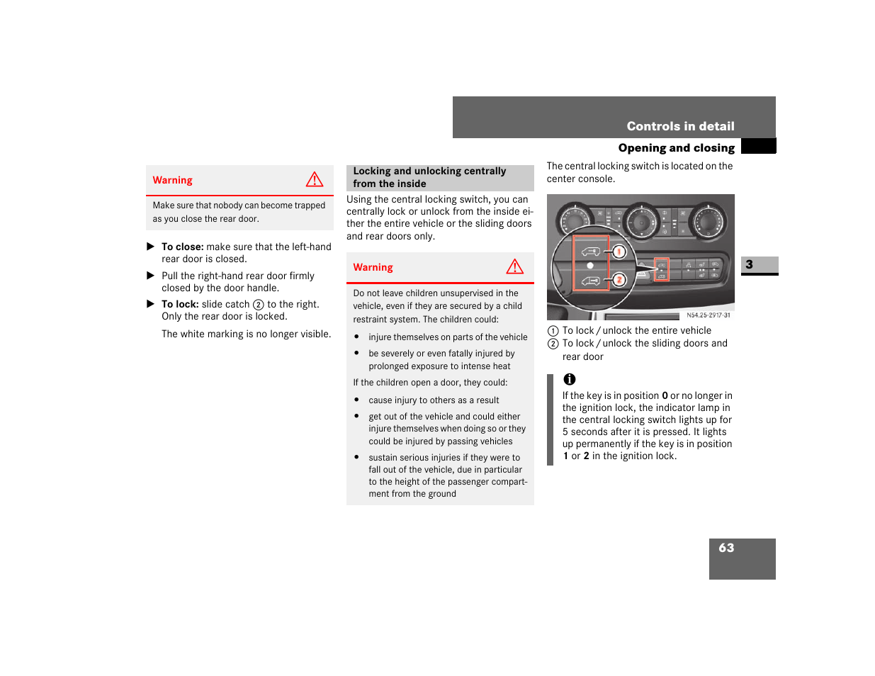 Locking and unlocking centrally from the inside | Dodge 2007 Sprinter User Manual | Page 64 / 393