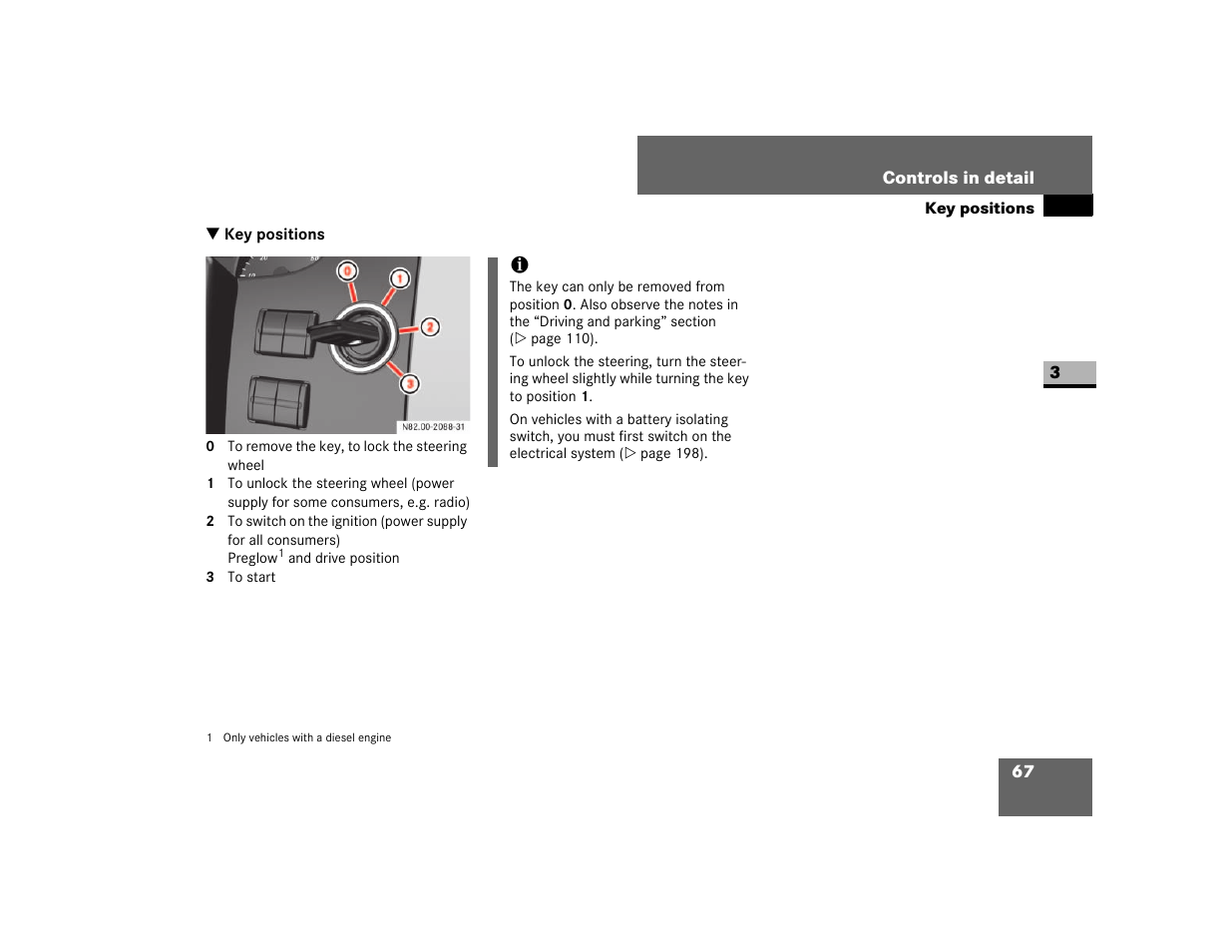 Key positions, Ignition lock, On lock | Dodge 2007 Sprinter User Manual | Page 68 / 393