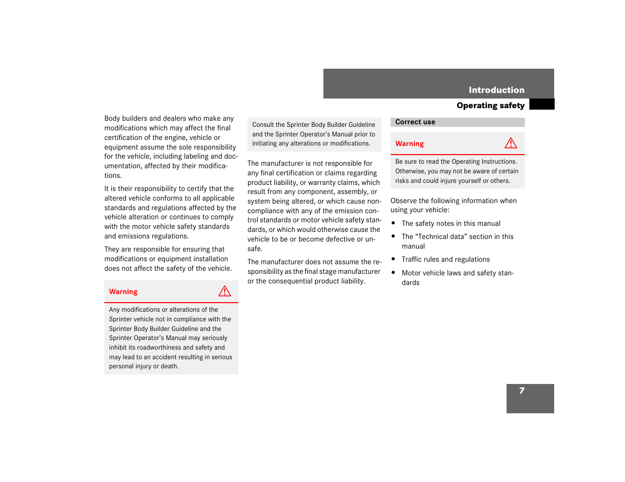 Correct use | Dodge 2007 Sprinter User Manual | Page 8 / 393