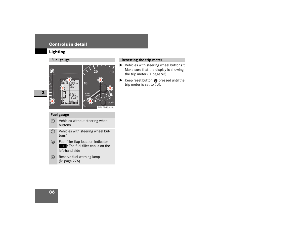 Fuel gauge, Resetting the trip meter | Dodge 2007 Sprinter User Manual | Page 87 / 393