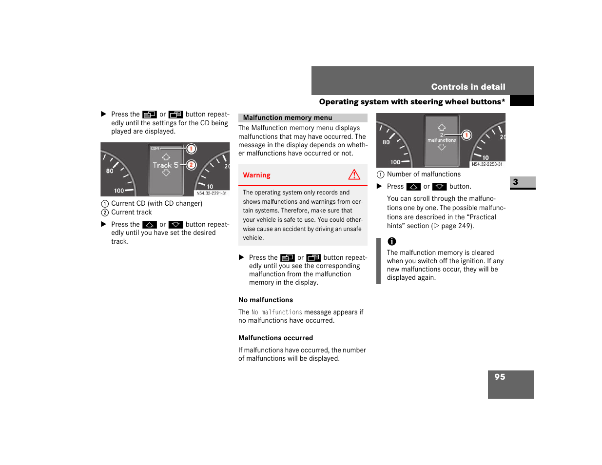 Malfunction memory menu, No malfunctions, Malfunctions occurred | Dodge 2007 Sprinter User Manual | Page 96 / 393