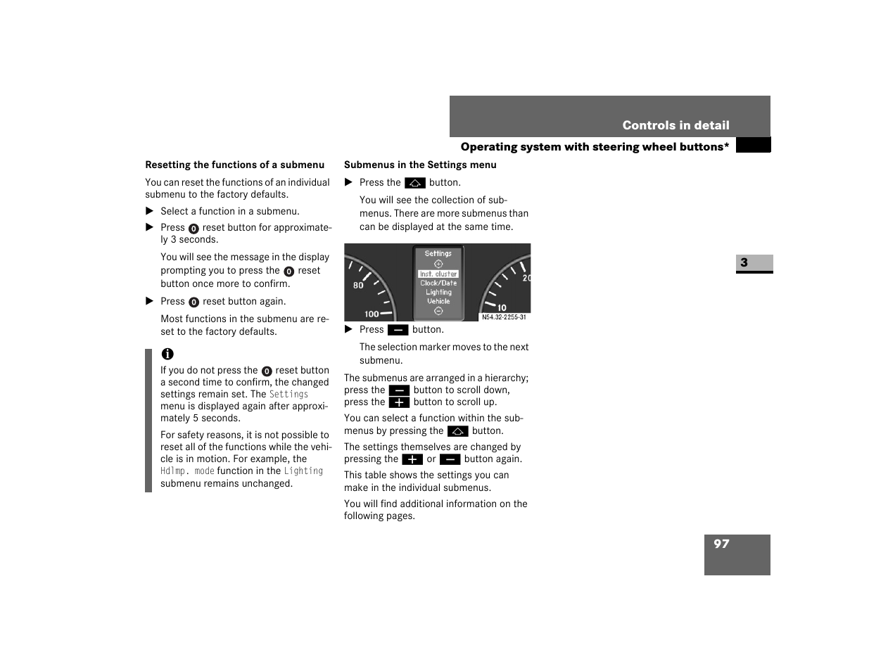 Resetting the functions of a submenu | Dodge 2007 Sprinter User Manual | Page 98 / 393