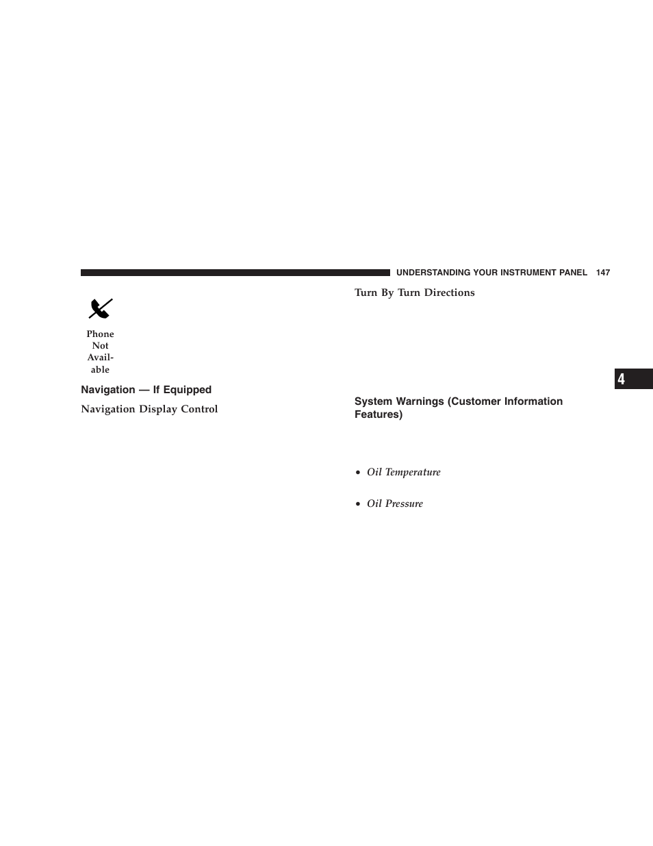 Navigation — if equipped, System warnings, Customer information features) | Dodge 2006 LX Magnum SRT8 User Manual | Page 147 / 344