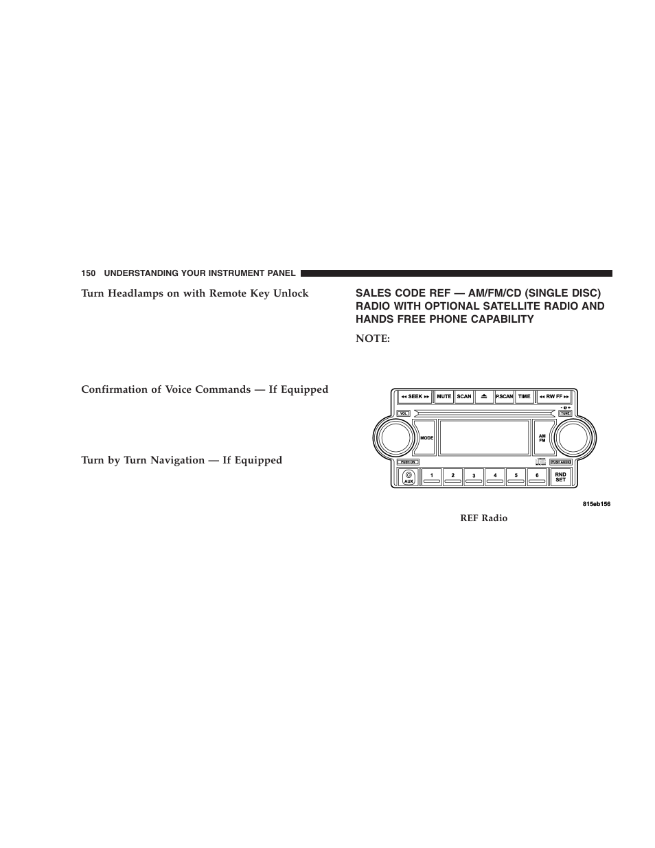 Sales code ref — am/fm/cd (single disc) | Dodge 2006 LX Magnum SRT8 User Manual | Page 150 / 344