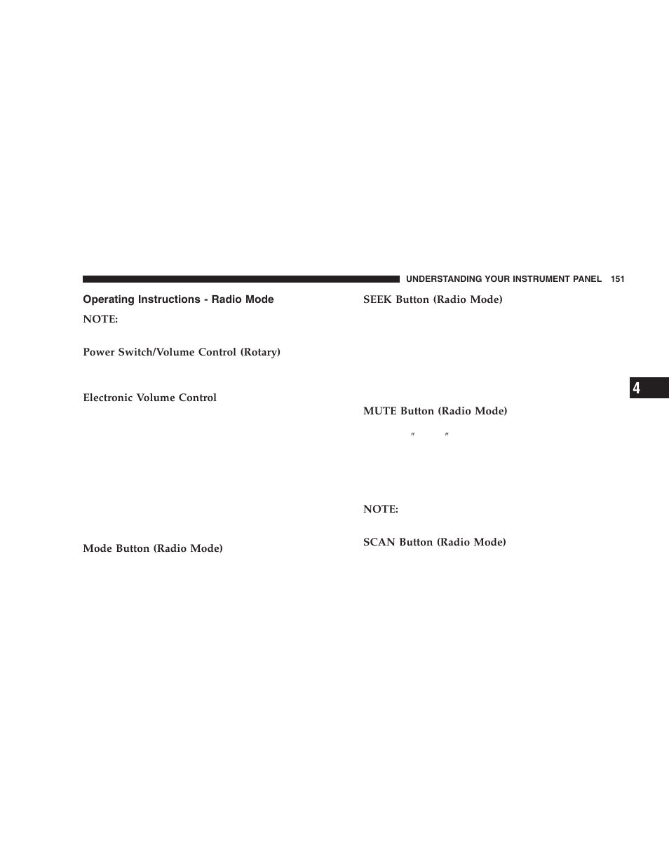 Operating instructions - radio mode | Dodge 2006 LX Magnum SRT8 User Manual | Page 151 / 344