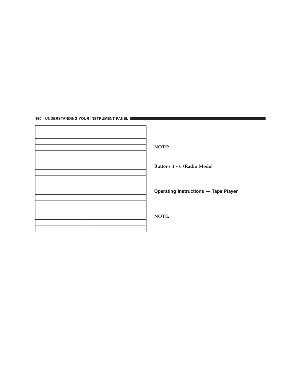 Operating instructions — tape player | Dodge 2006 LX Magnum SRT8 User Manual | Page 160 / 344