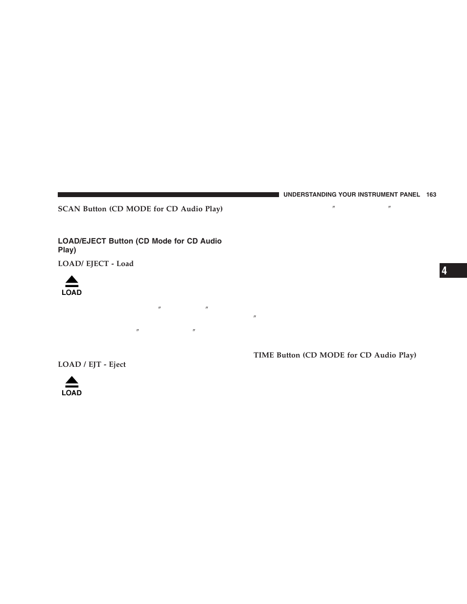 Load/eject button, Cd mode for cd audio play) | Dodge 2006 LX Magnum SRT8 User Manual | Page 163 / 344