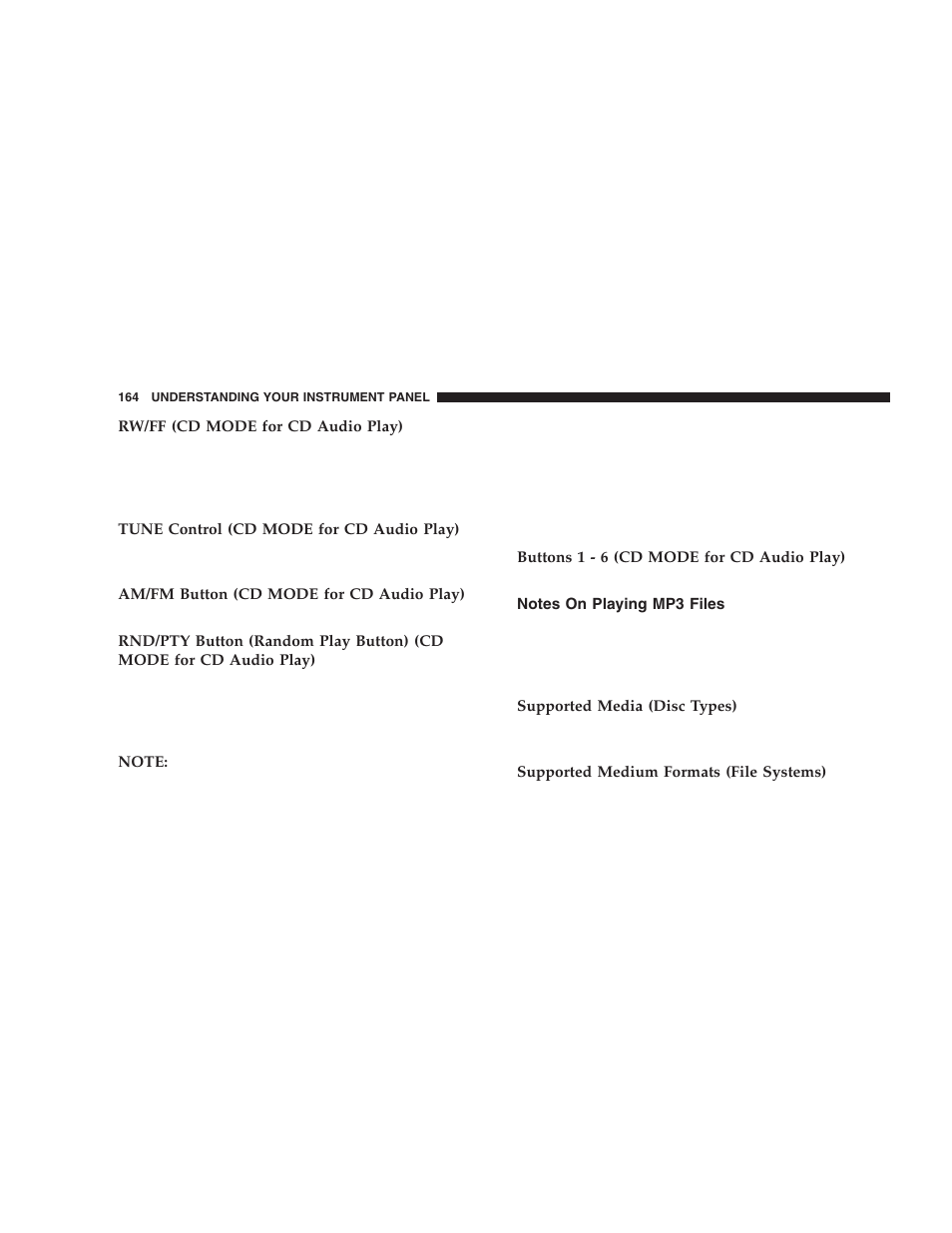 Notes on playing mp3 files | Dodge 2006 LX Magnum SRT8 User Manual | Page 164 / 344