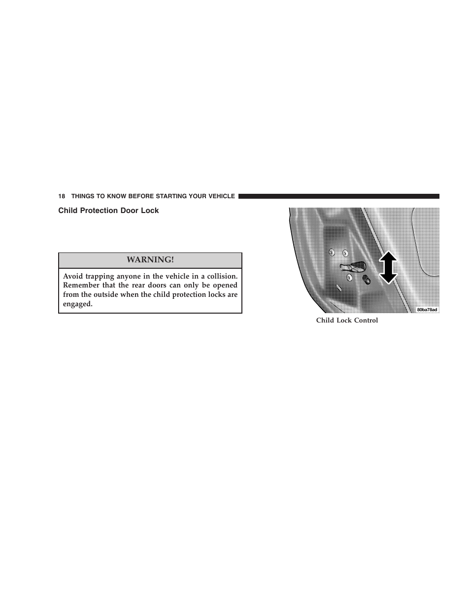 Child protection door lock | Dodge 2006 LX Magnum SRT8 User Manual | Page 18 / 344