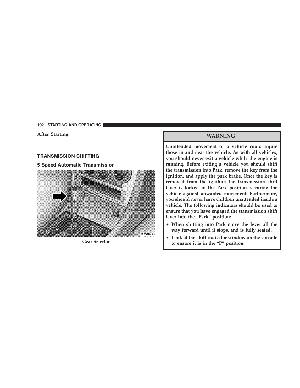 Transmission shifting, 5 speed automatic transmission | Dodge 2006 LX Magnum SRT8 User Manual | Page 192 / 344