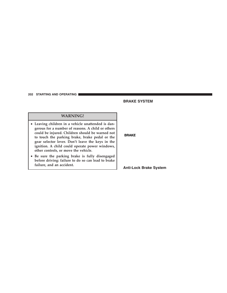 Brake system, Anti-lock brake system | Dodge 2006 LX Magnum SRT8 User Manual | Page 202 / 344