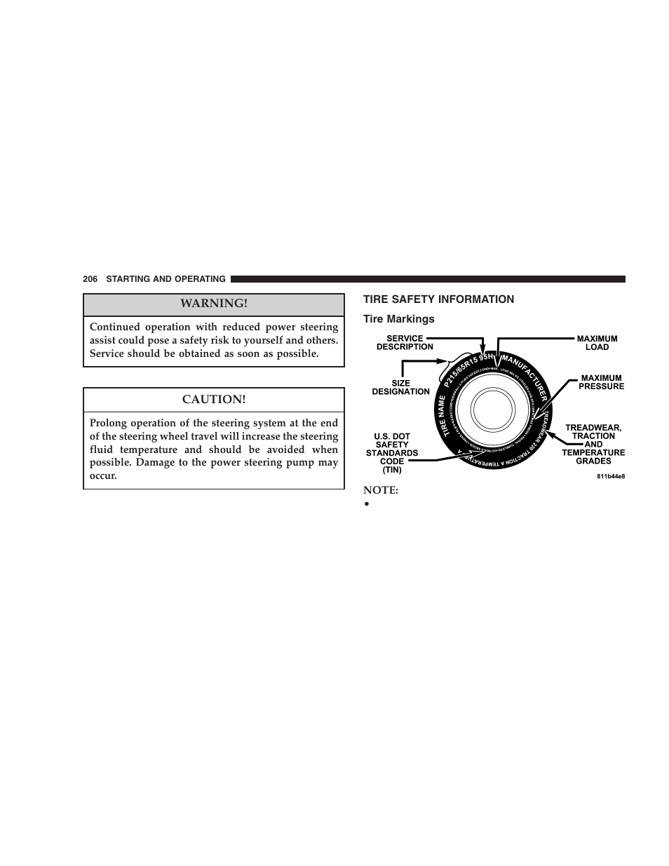 Tire safety information, Tire markings | Dodge 2006 LX Magnum SRT8 User Manual | Page 206 / 344