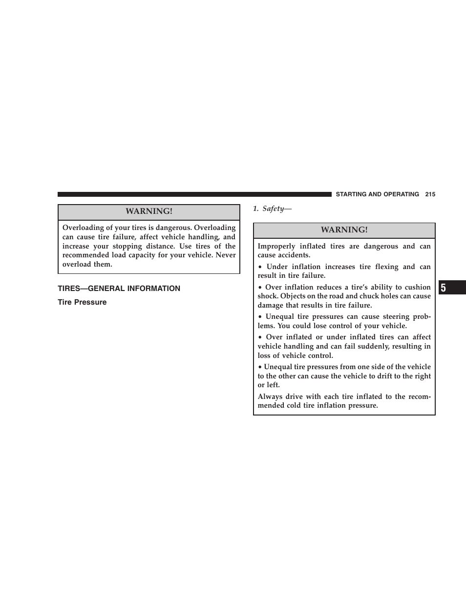Tires—general information, Tire pressure | Dodge 2006 LX Magnum SRT8 User Manual | Page 215 / 344