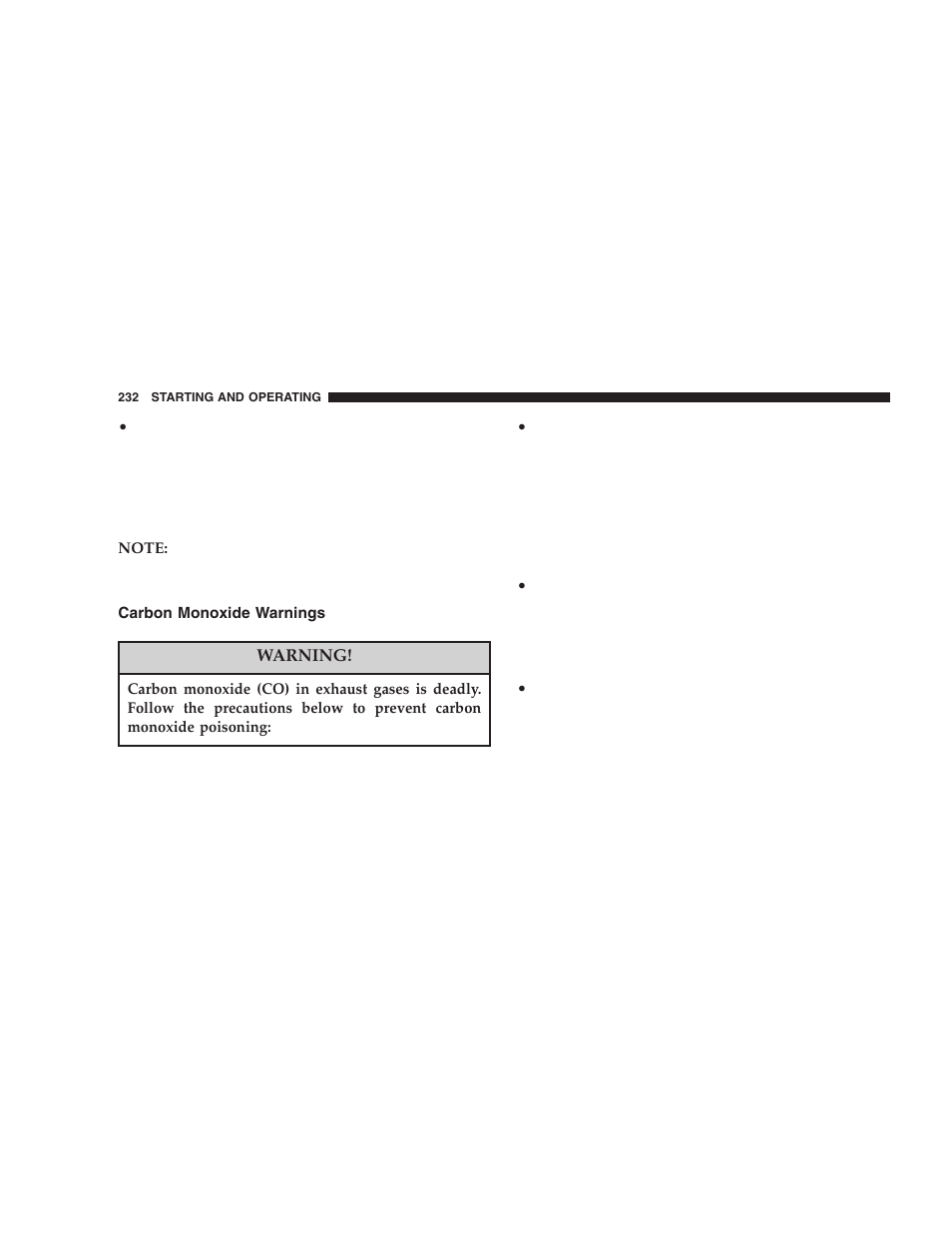 Carbon monoxide warnings | Dodge 2006 LX Magnum SRT8 User Manual | Page 232 / 344