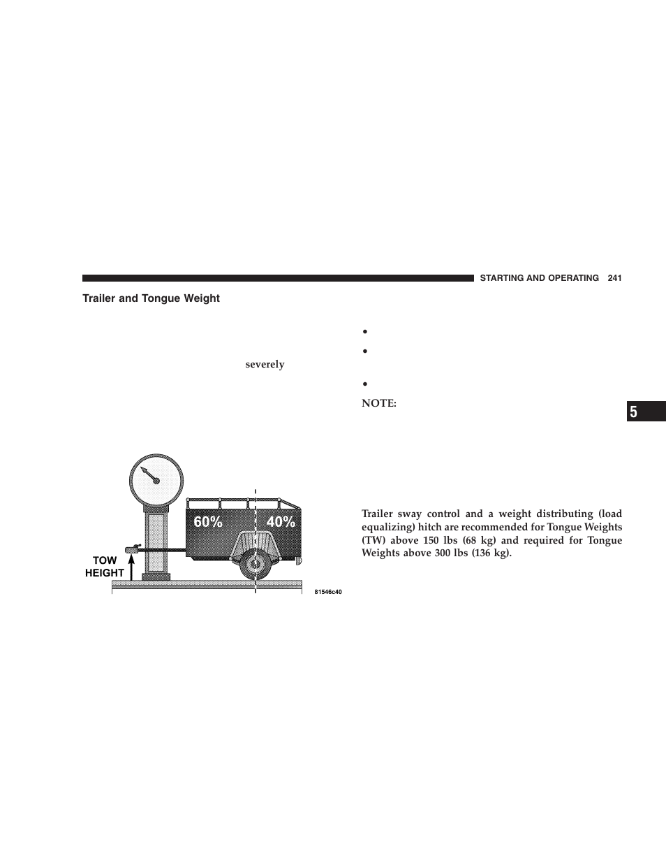 Trailer and tongue weight | Dodge 2006 LX Magnum SRT8 User Manual | Page 241 / 344