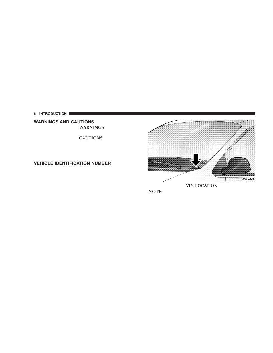 Warnings and cautions, Vehicle identification number | Dodge 2006 LX Magnum SRT8 User Manual | Page 6 / 344