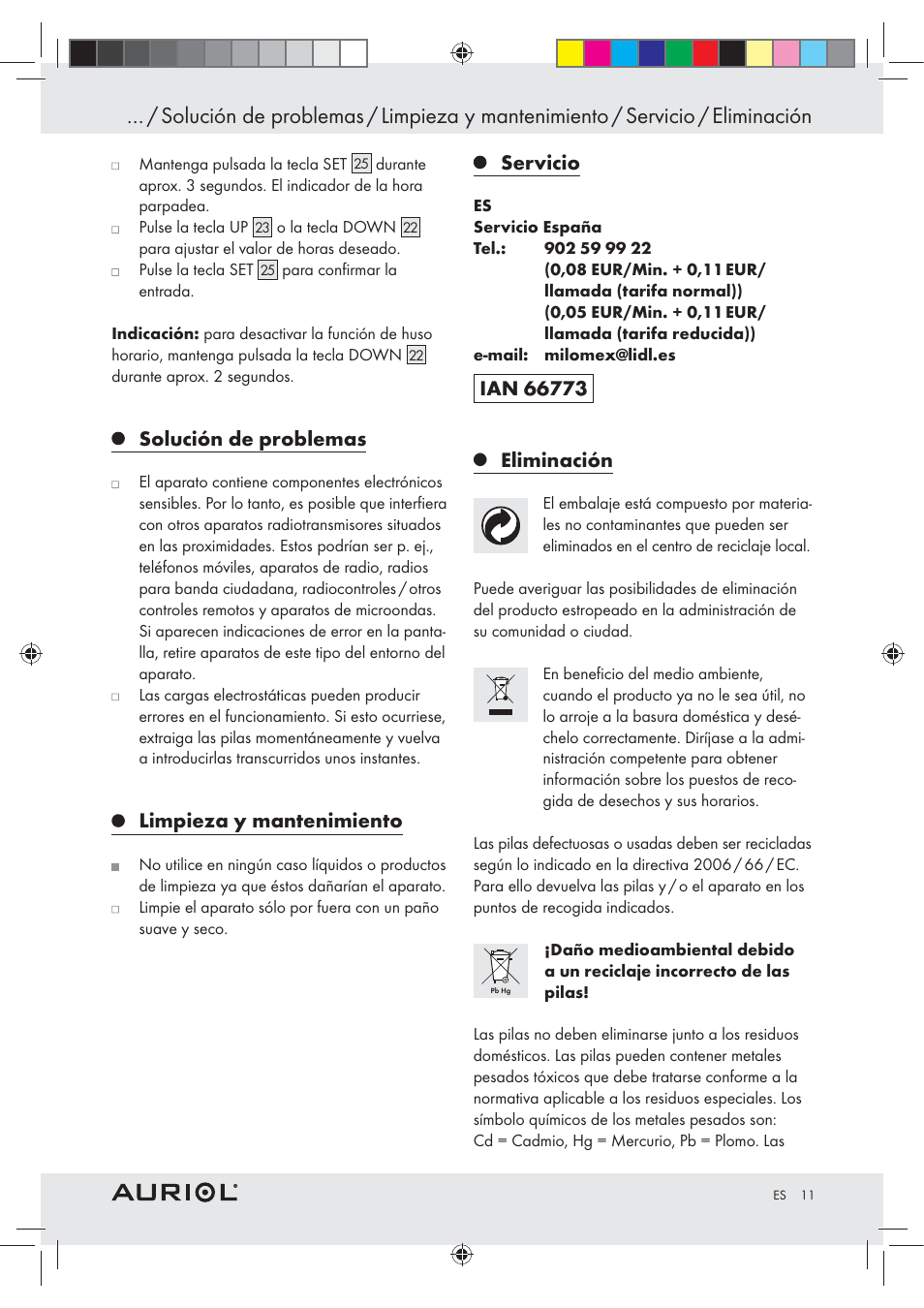 Solución de problemas, Limpieza y mantenimiento, Servicio | Eliminación | Auriol Z30237B_C User Manual | Page 11 / 45