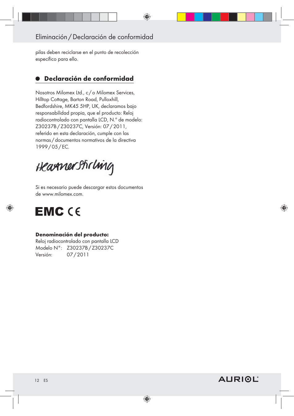 Eliminación / declaración de conformidad | Auriol Z30237B_C User Manual | Page 12 / 45