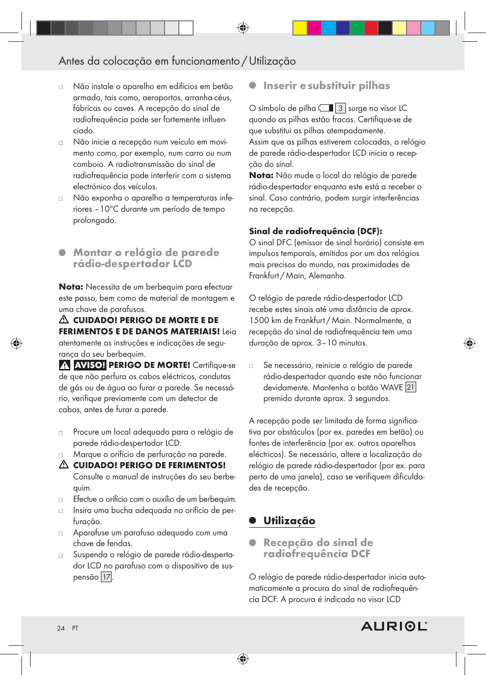 Antes da colocação em funcionamento / utilização, Montar o relógio de parede rádio-despertador lcd, Inserir e substituir pilhas | Auriol Z30237B_C User Manual | Page 24 / 45