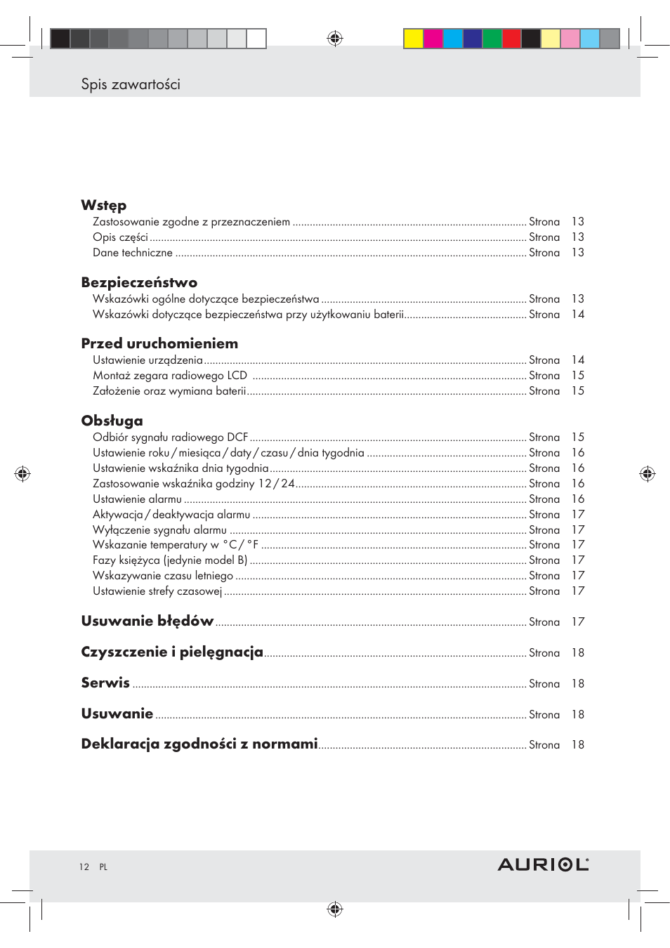 Spis zawartości | Auriol Z30237B_C User Manual | Page 12 / 56