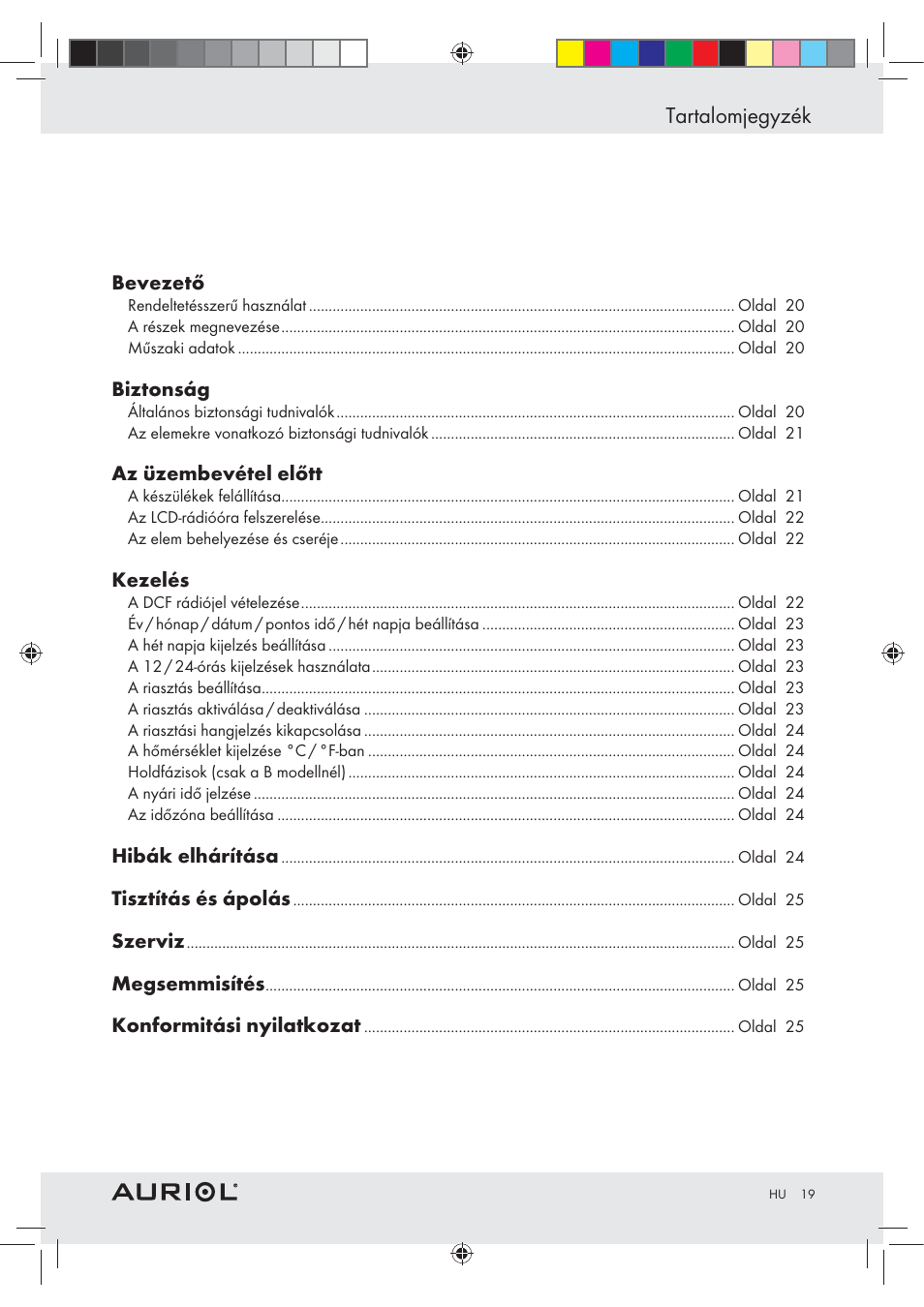 Tartalomjegyzék | Auriol Z30237B_C User Manual | Page 19 / 56