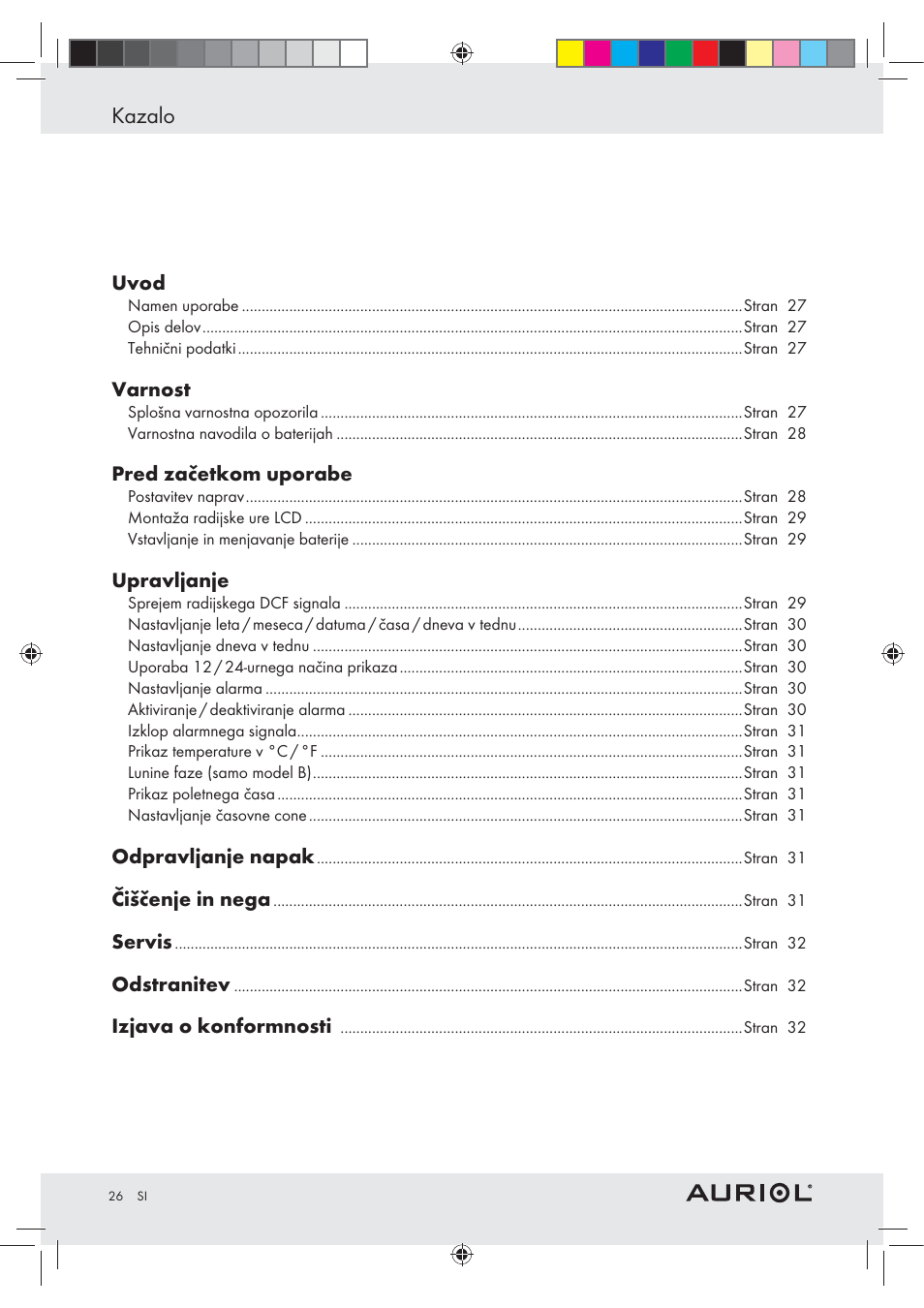 Kazalo | Auriol Z30237B_C User Manual | Page 26 / 56