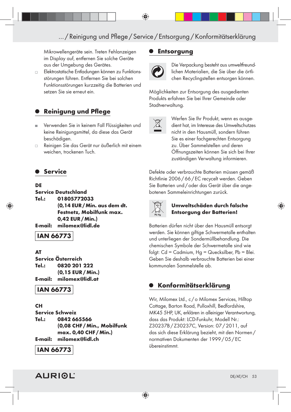 Auriol Z30237B_C User Manual | Page 53 / 56