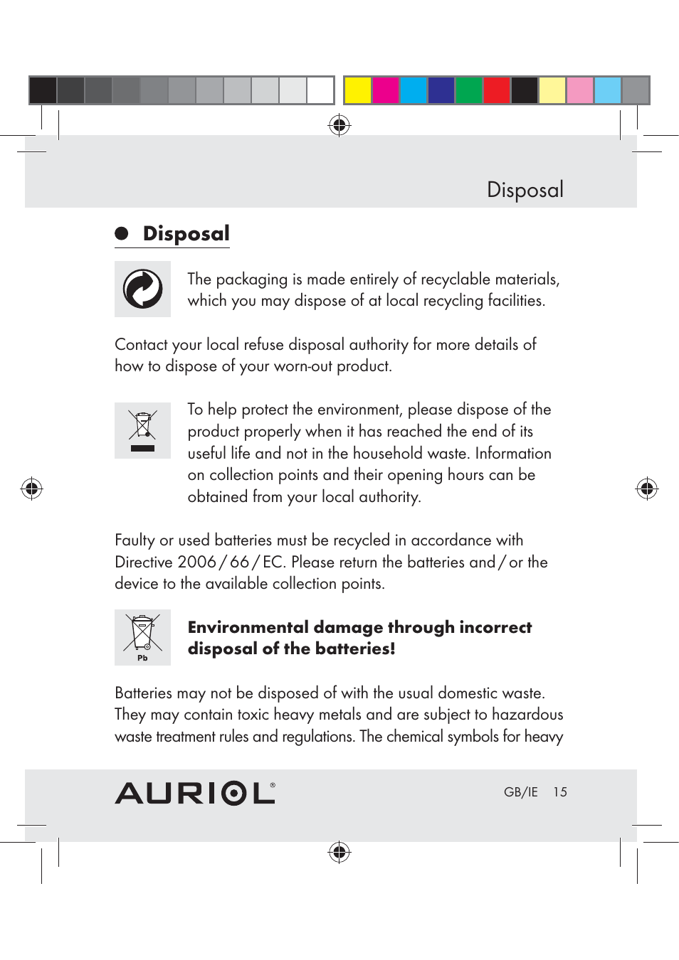 Disposal | Auriol Z30239A-BS User Manual | Page 15 / 17