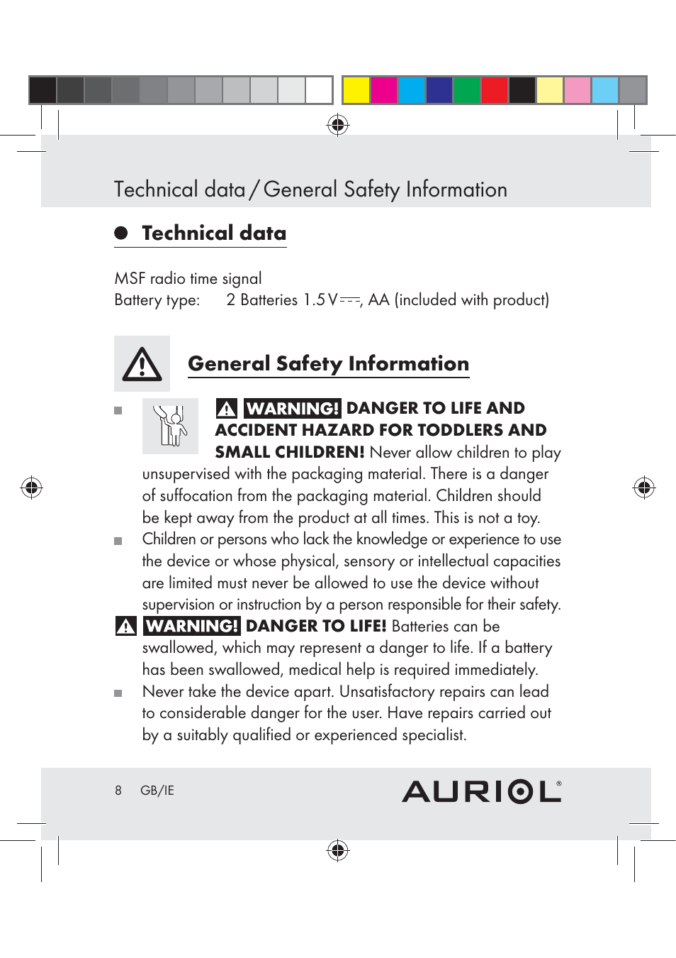 Technical data / general safety information, Technical data, General safety information | Auriol Z30239A-BS User Manual | Page 8 / 17