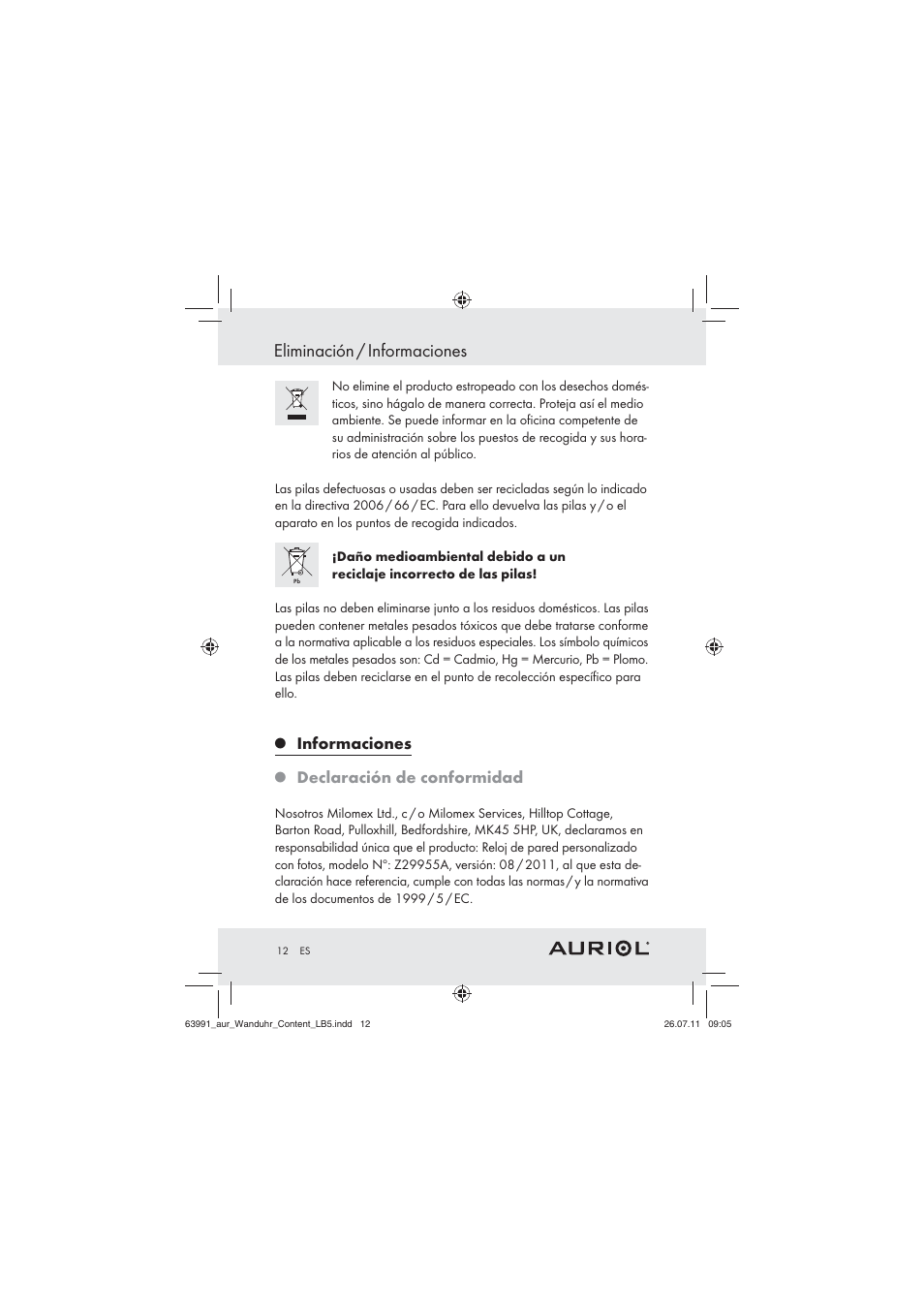 Eliminación / informaciones, Informaciones, Declaración de conformidad | Auriol Z29955A User Manual | Page 10 / 47
