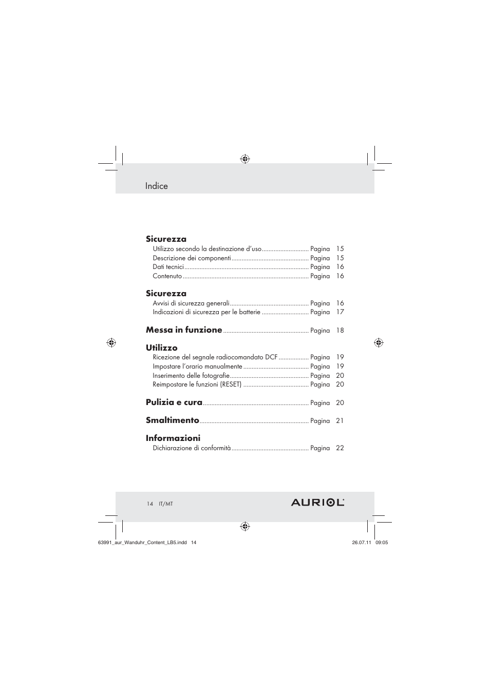 Indice | Auriol Z29955A User Manual | Page 12 / 47