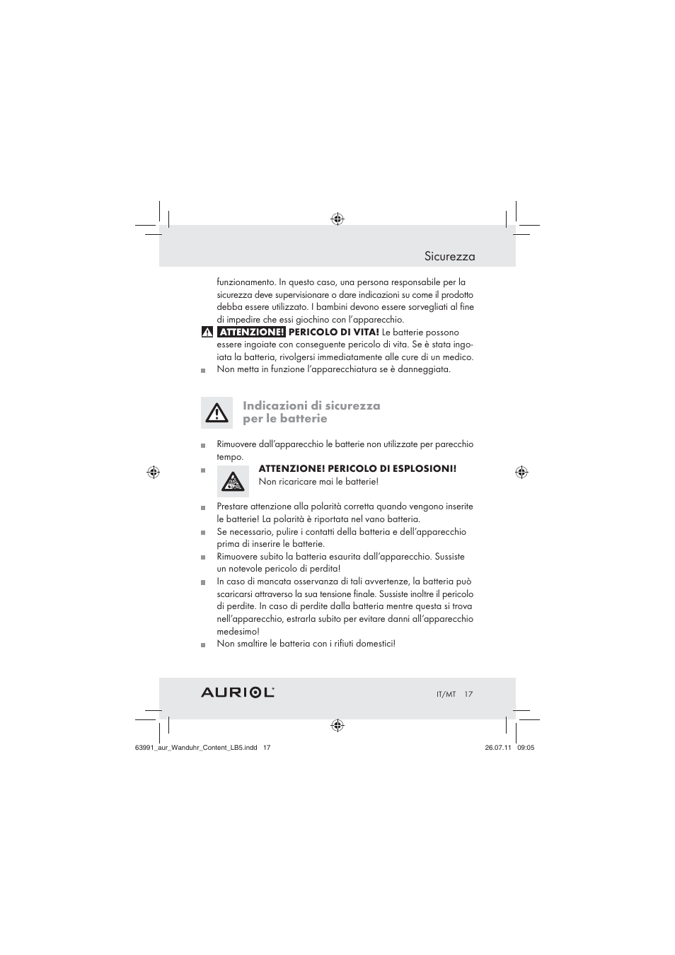 Sicurezza | Auriol Z29955A User Manual | Page 15 / 47