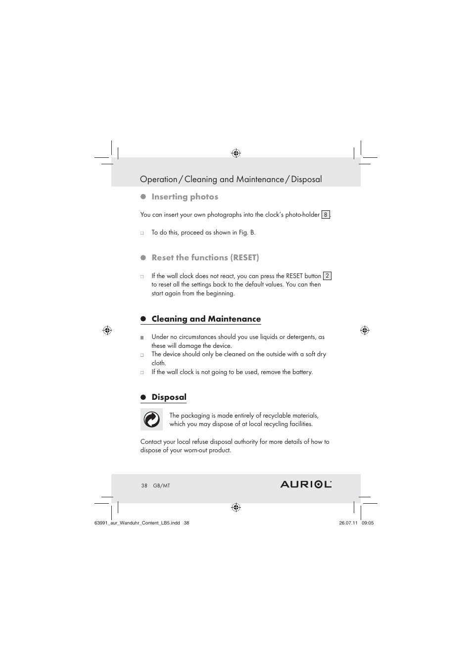 Operation / cleaning and maintenance / disposal | Auriol Z29955A User Manual | Page 36 / 47