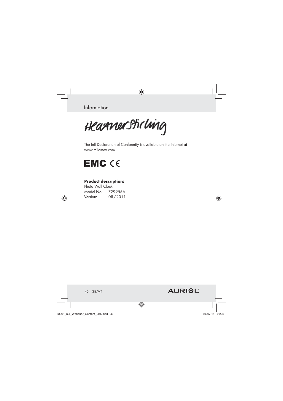 Information | Auriol Z29955A User Manual | Page 38 / 47