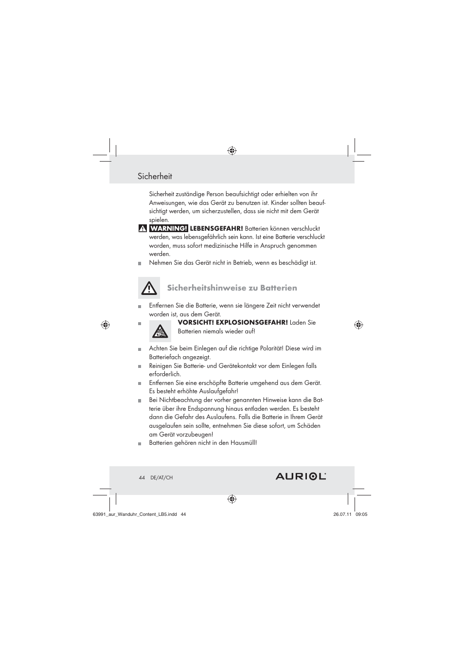 Sicherheit | Auriol Z29955A User Manual | Page 42 / 47