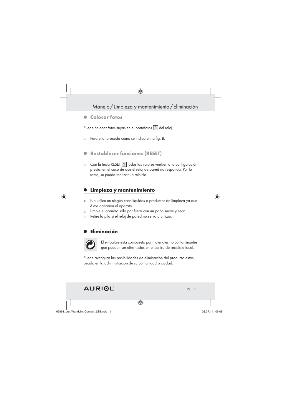 Manejo / limpieza y mantenimiento / eliminación | Auriol Z29955A User Manual | Page 9 / 47