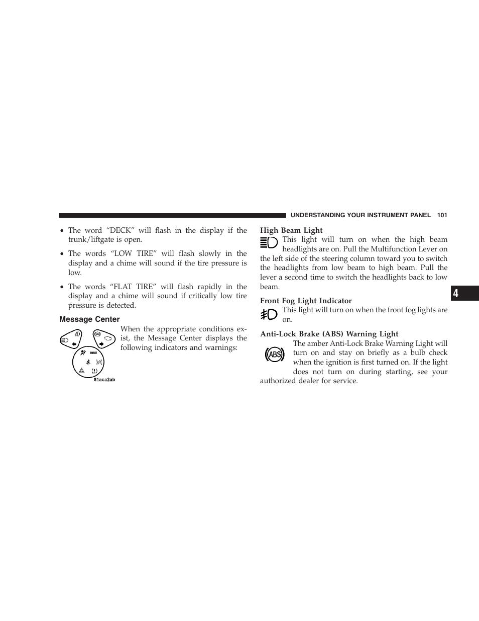 Message center | Dodge 2009 Viper User Manual | Page 103 / 299