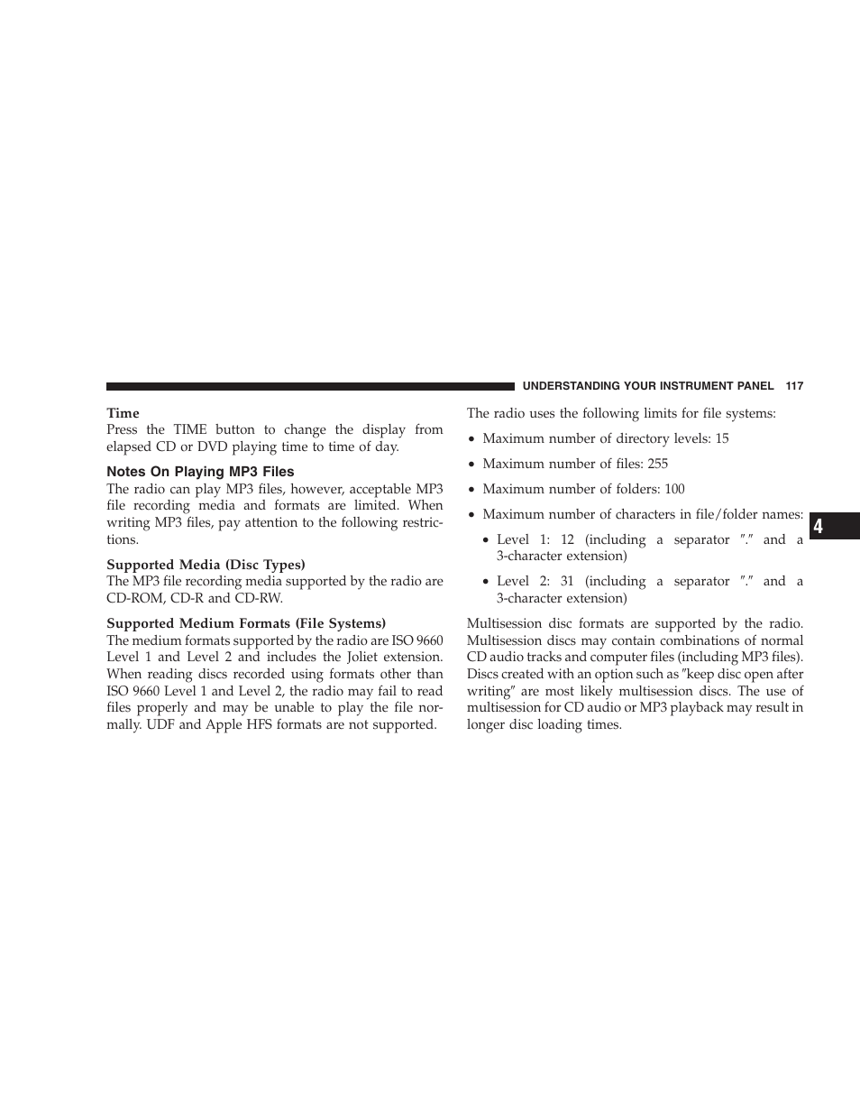 Notes on playing mp3 files | Dodge 2009 Viper User Manual | Page 119 / 299