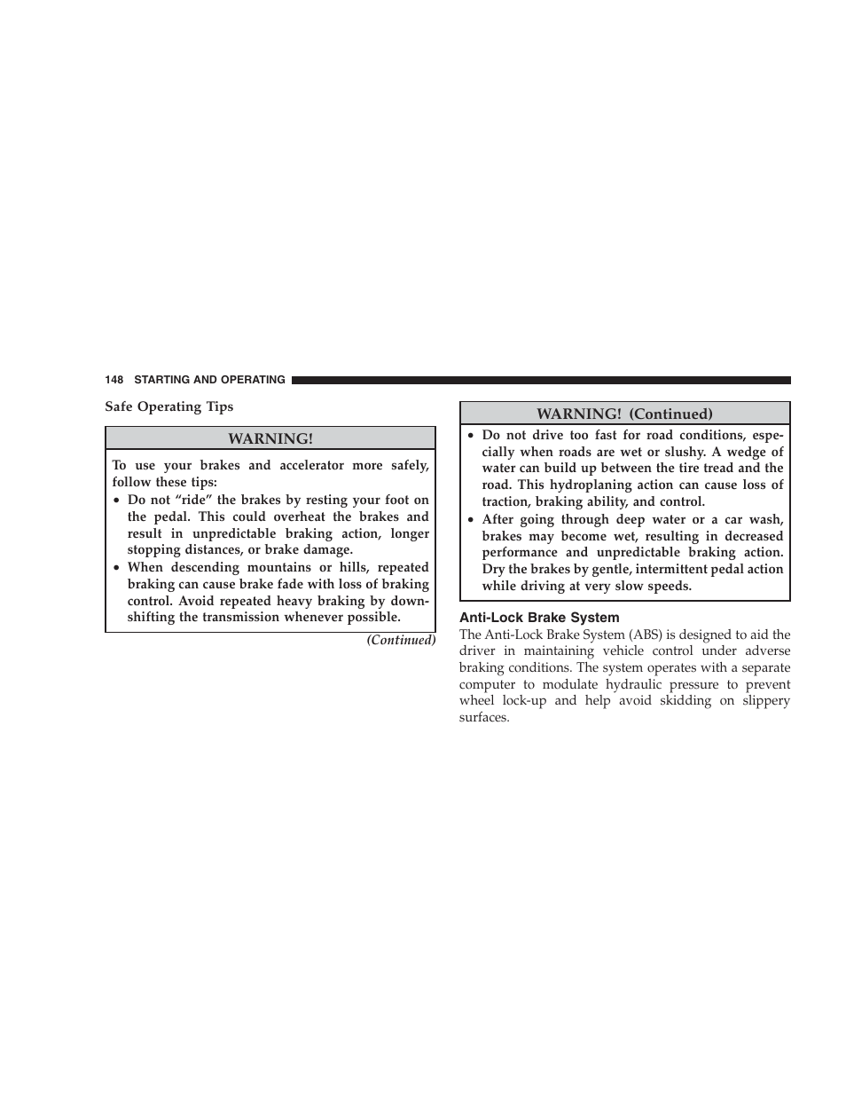 Anti-lock brake system | Dodge 2009 Viper User Manual | Page 150 / 299