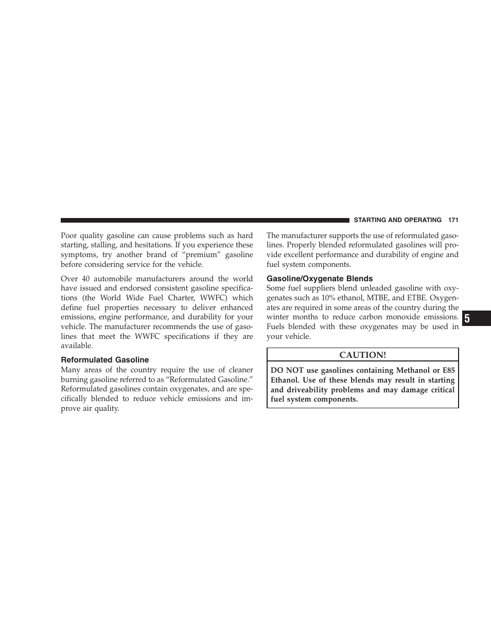 Reformulated gasoline, Gasoline/oxygenate blends | Dodge 2009 Viper User Manual | Page 173 / 299