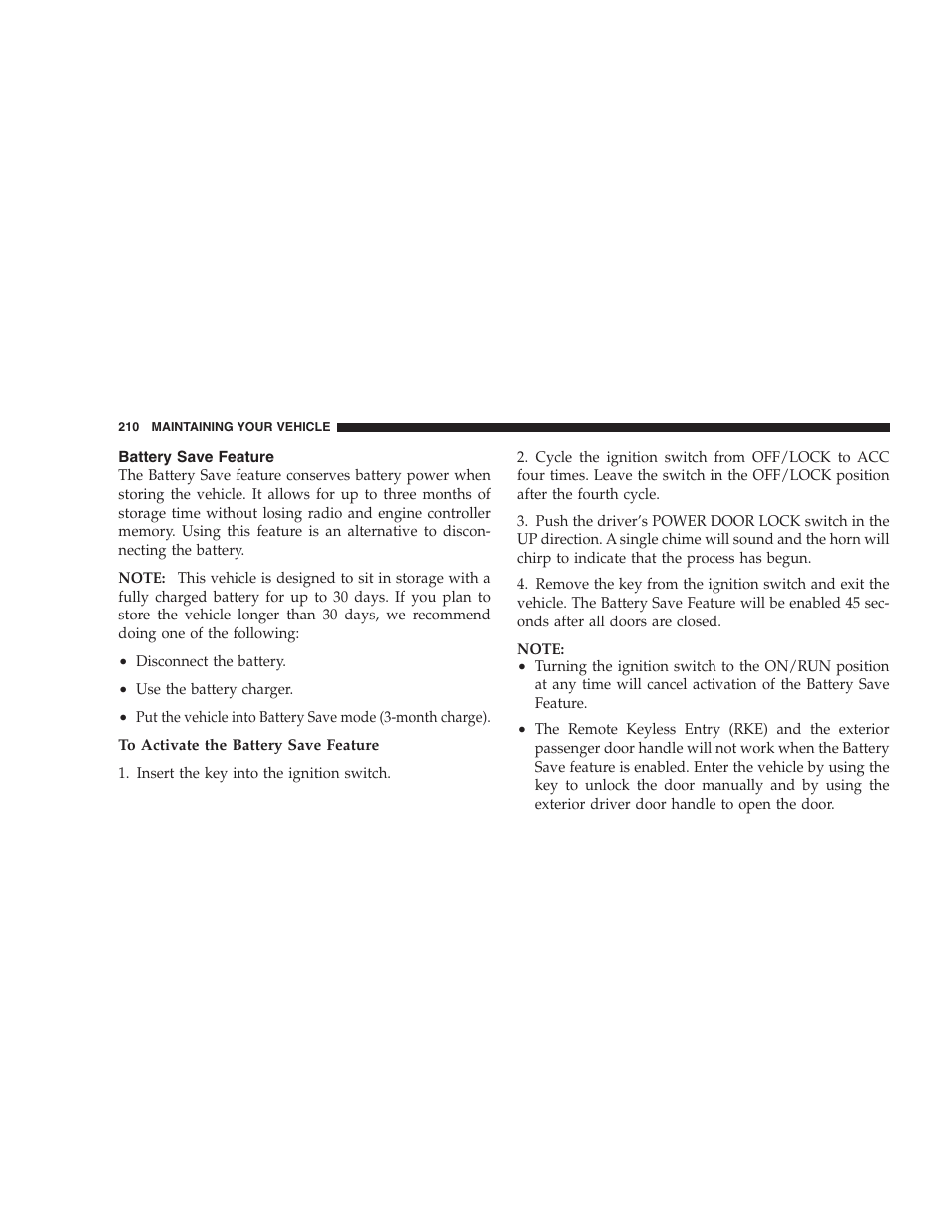 Battery save feature | Dodge 2009 Viper User Manual | Page 212 / 299