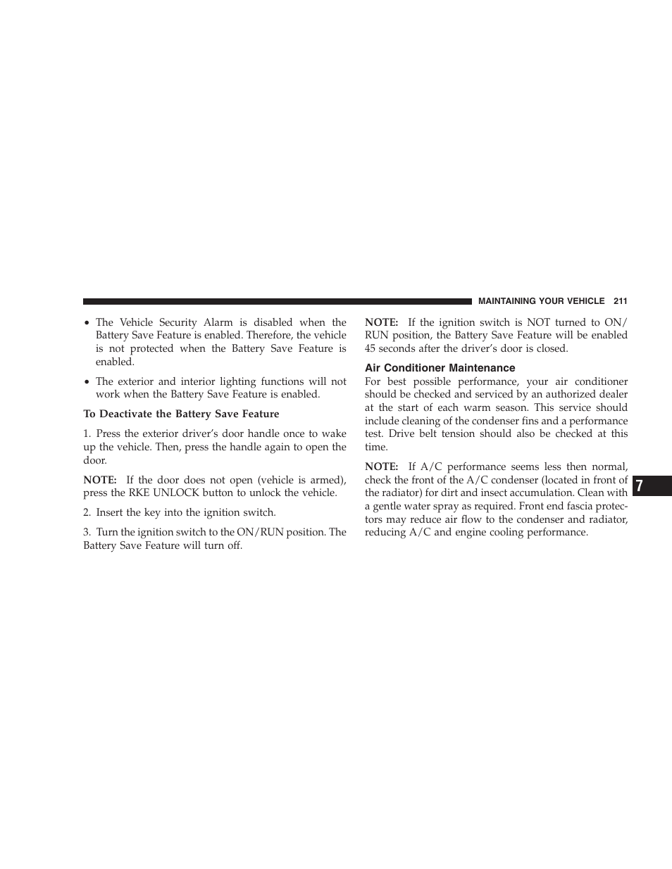 Air conditioner maintenance | Dodge 2009 Viper User Manual | Page 213 / 299