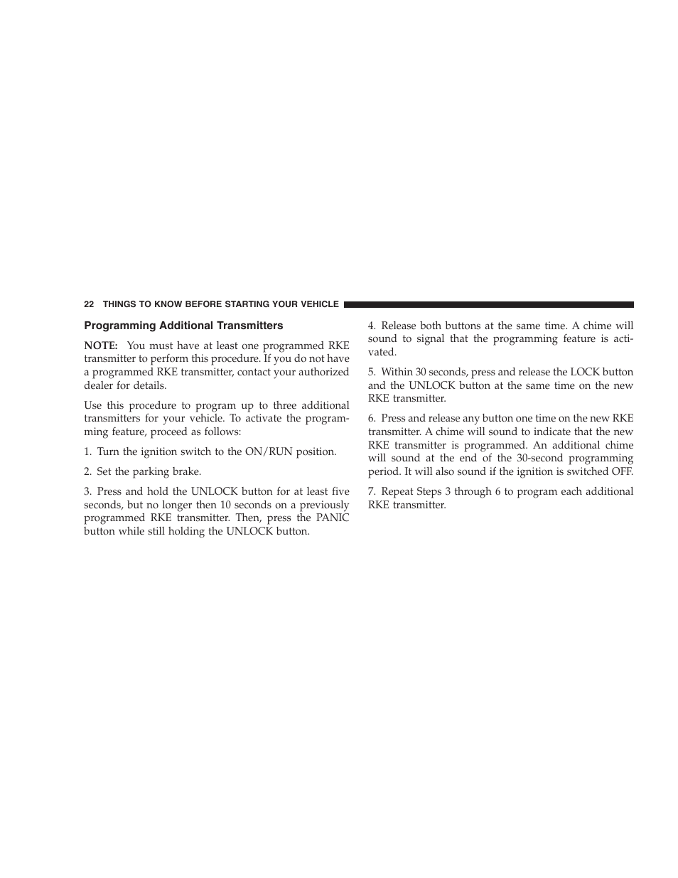 Programming additional transmitters | Dodge 2009 Viper User Manual | Page 24 / 299