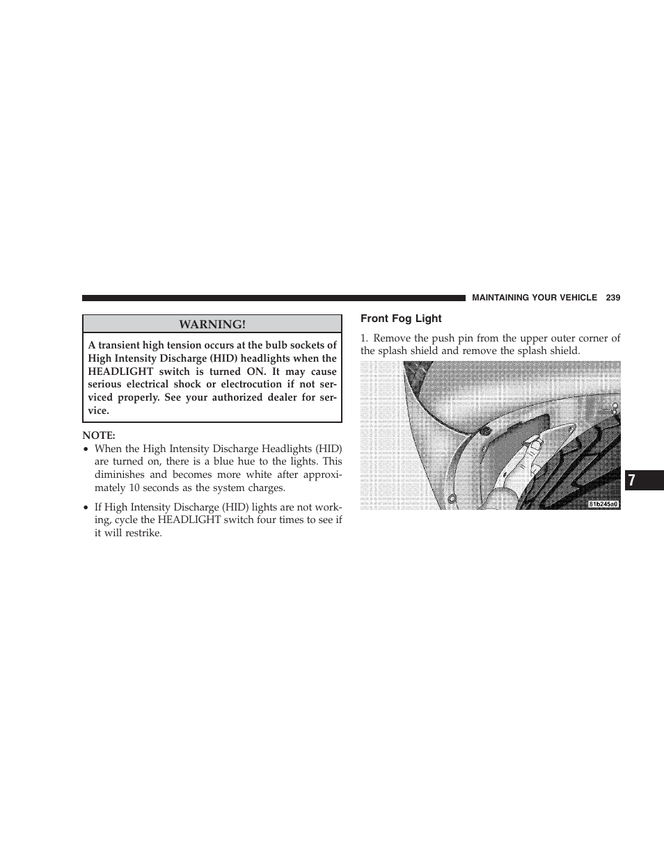 Front fog light | Dodge 2009 Viper User Manual | Page 241 / 299