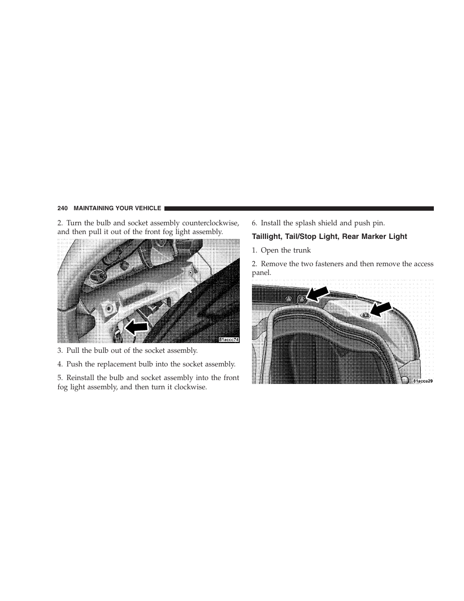 Taillight, tail/stop light, rear marker light | Dodge 2009 Viper User Manual | Page 242 / 299