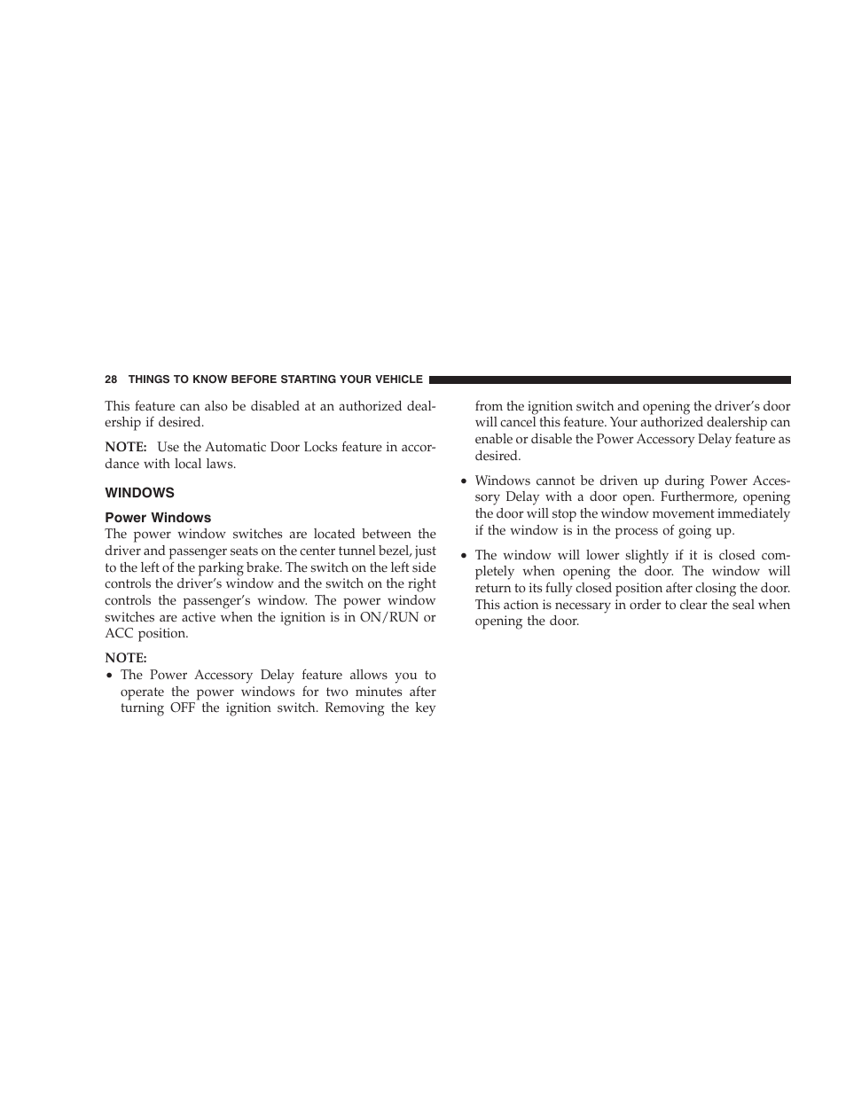 Windows, Power windows | Dodge 2009 Viper User Manual | Page 30 / 299