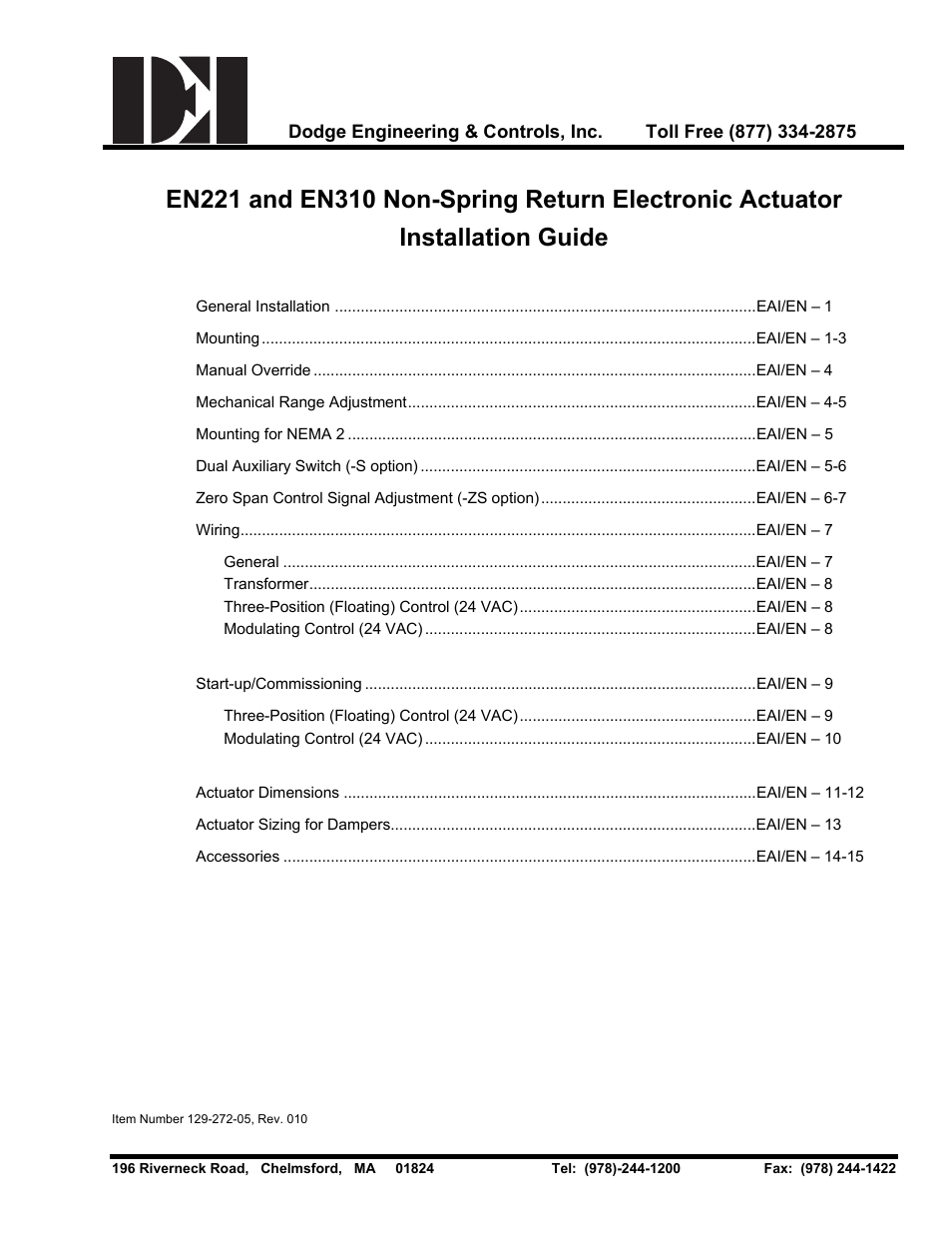 Type a - en221, en310 installation instructions | Dodge EN221 User Manual | Page 16 / 16