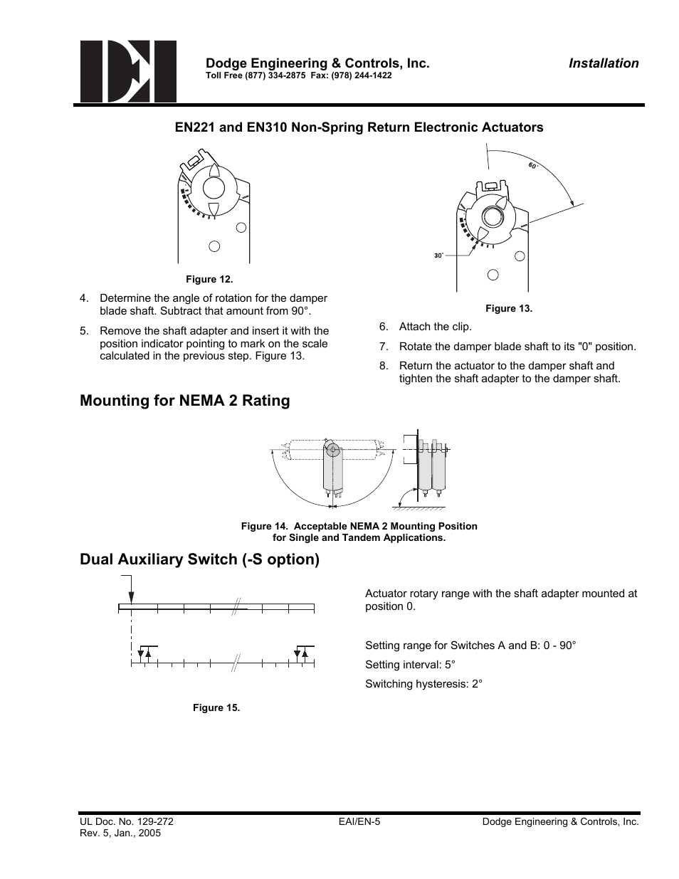 Mounting for nema 2, Dual auxiliary switch (-s option), Scale. figure 12 | Mounting for nema 2 rating, Dodge engineering & controls, inc, Installation | Dodge EN221 User Manual | Page 5 / 16