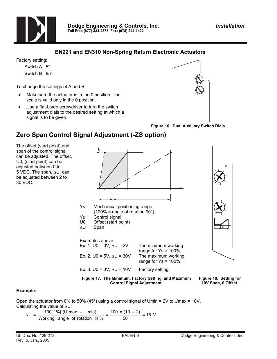 Zero span control signal adjustment (-zs option), Dodge engineering & controls, inc, Installation | Dodge EN221 User Manual | Page 6 / 16