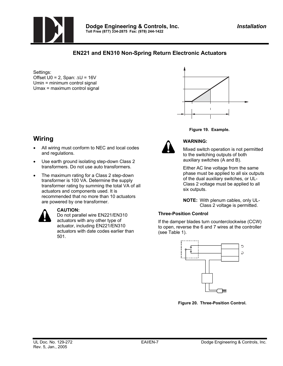 Wiring, General, Transformer | Three-position (floating) control (24 vac), Dodge engineering & controls, inc, Installation | Dodge EN221 User Manual | Page 7 / 16